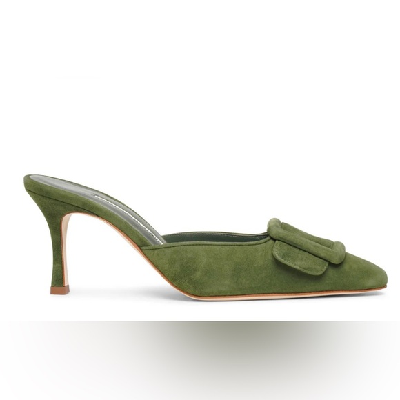 Manolo Blahnik Maysale 70 dark green suede mules - Picture 2 of 14
